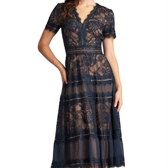 Tadashi Shoji Lace & Mesh Midi Cocktail Dress - Picture 1 of 2